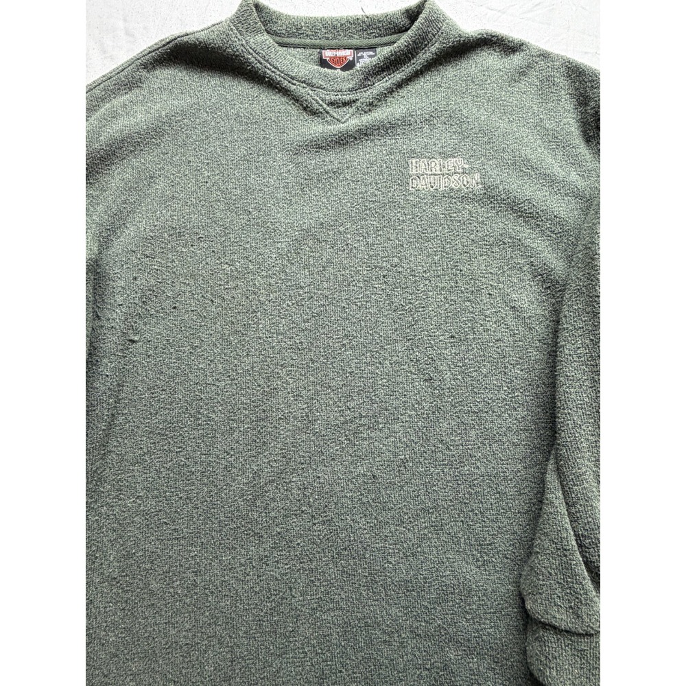 Vintage Harley Davidson Mens XL Green Textured Knit Long Sleeve Pullover Shirt - Picture 4 of 6